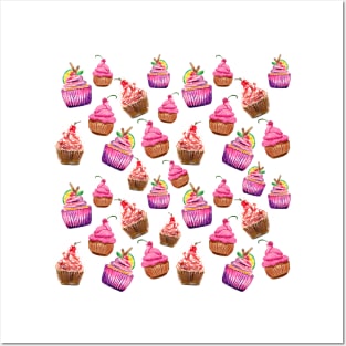 Pink Cupcakes Pattern Posters and Art